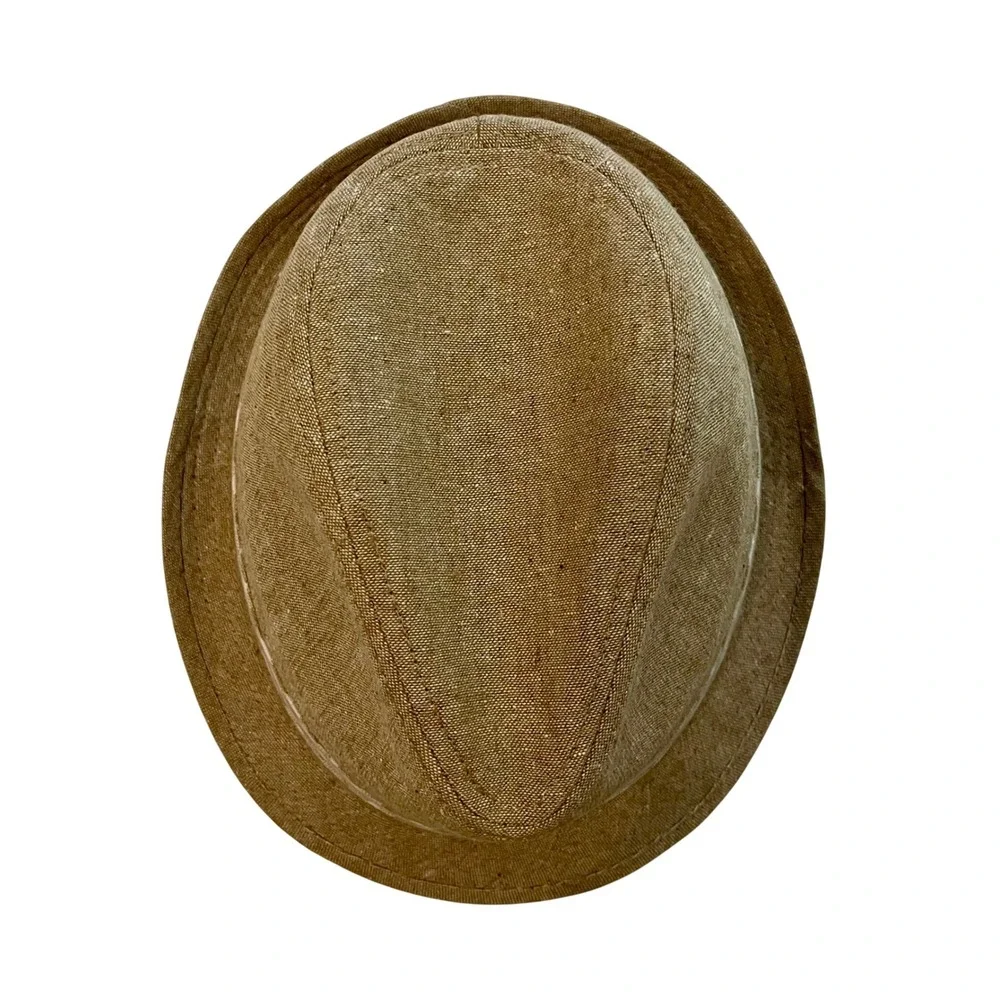 Daniel Cremieux Linen Cotton Fedora Hat Tan Plaid Band L/XL